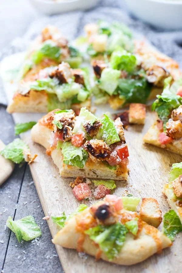 Blackened Chicken Caesar Salad Pizzas