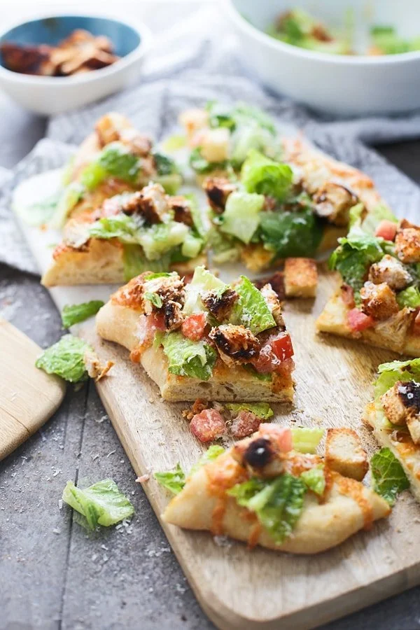 Blackened Chicken Caesar Salad Pizzas