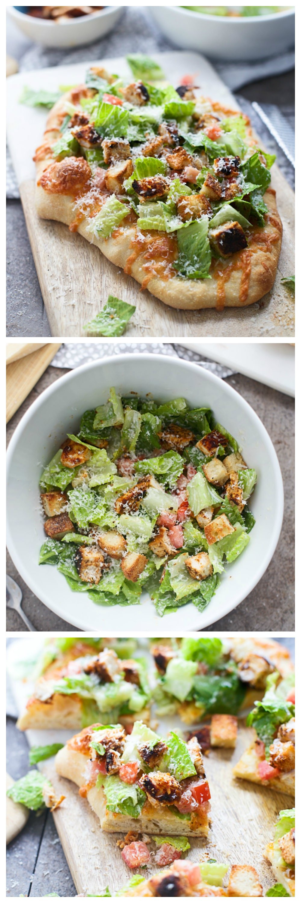 Blackened Chicken Caesar Salad Pizzas