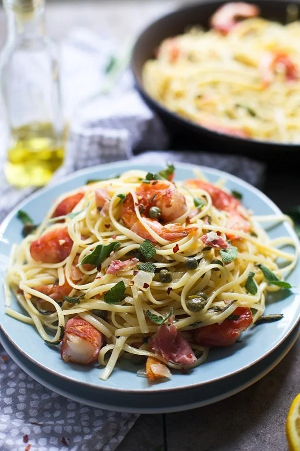 Easy Shrimp Saltimbocca Linguini