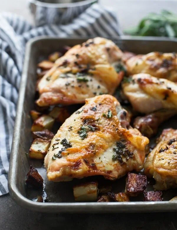 Five Ingredient Sage Butter Roasted Chicken with Potatoes