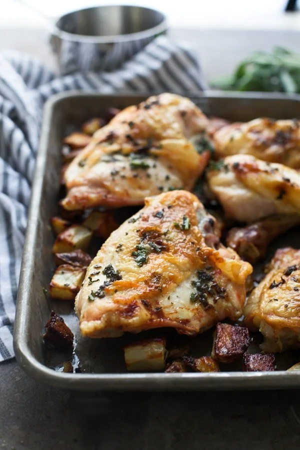 Five Ingredient Sage Butter Roasted Chicken with Potatoes 