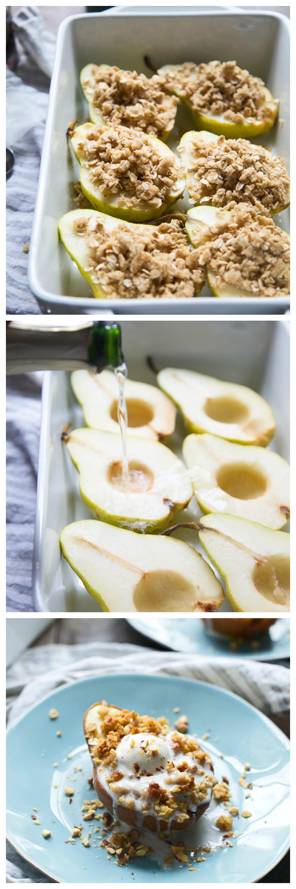 Baked Champagne Pears with Oat Almond Crumble