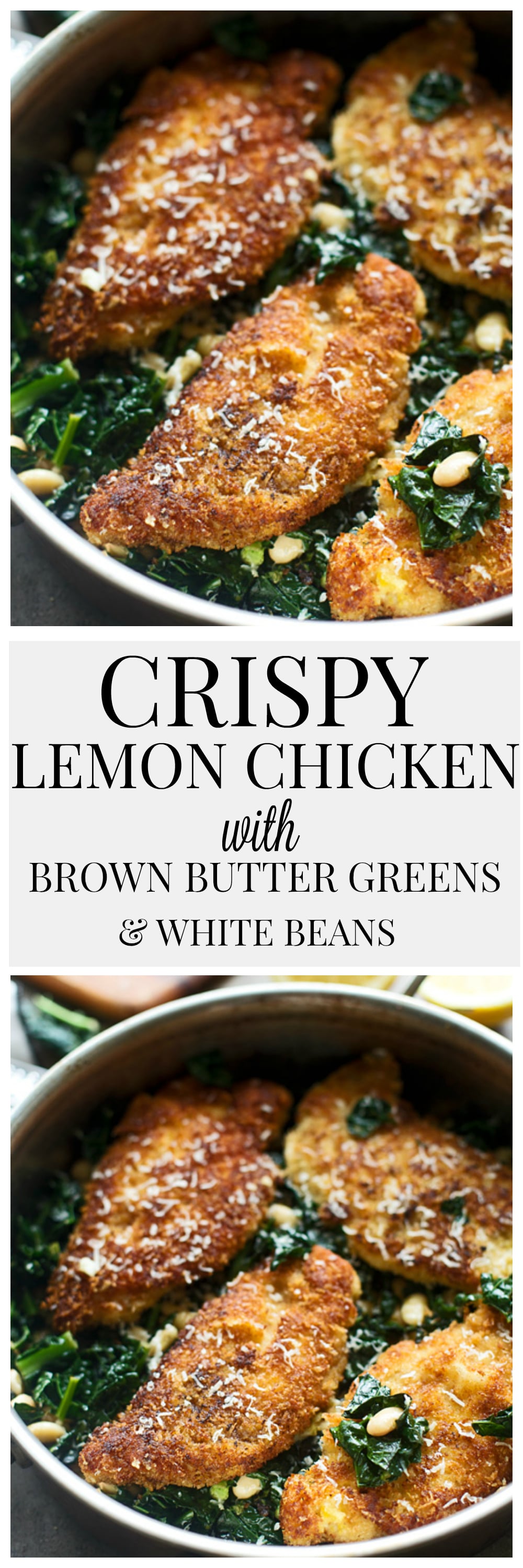 Crispy Lemon Chicken with Brown Butter Greens and White Beans