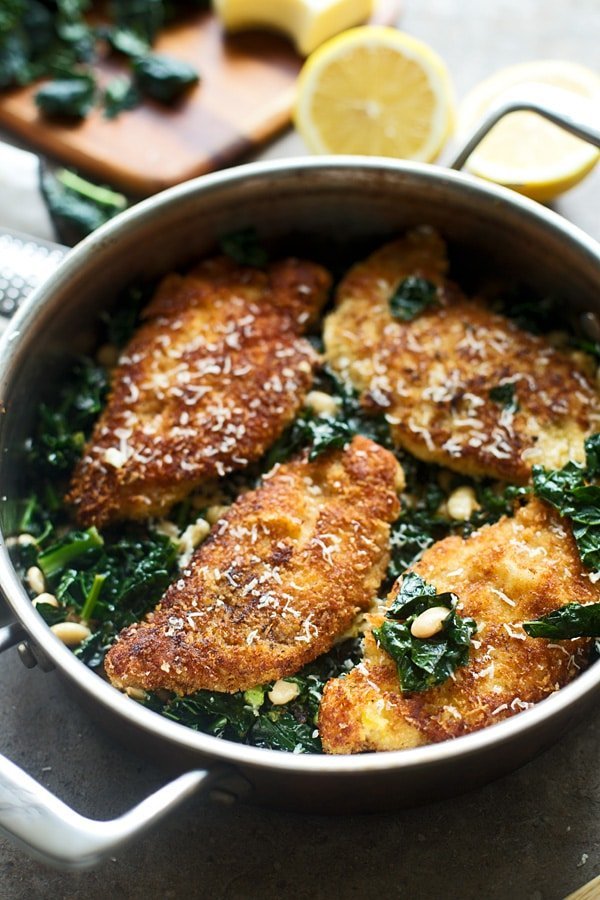 Crispy Lemon Chicken with Brown Butter Greens and White Beans