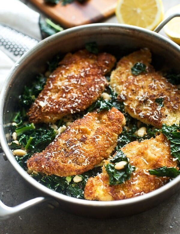 Crispy Lemon Chicken with Brown Butter Greens and White Beans