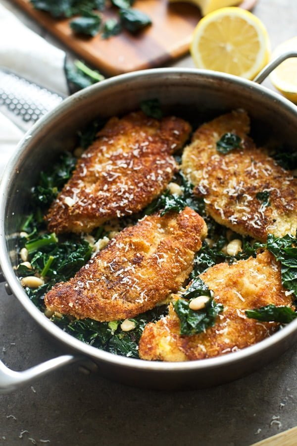 Crispy Lemon Chicken with Brown Butter Greens and White Beans