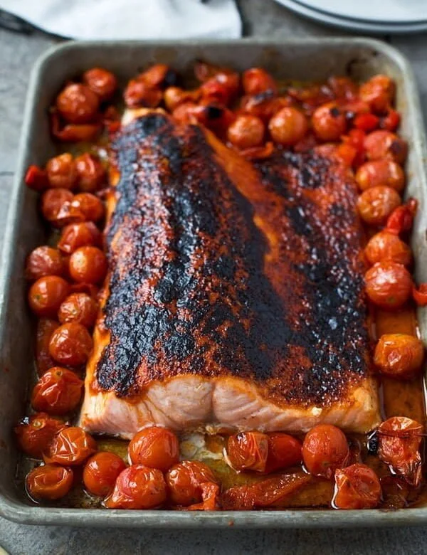 Whole roasted salmon