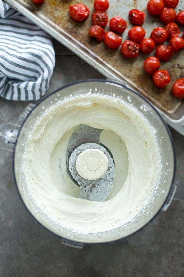 Homemade Pesto Whipped Ricotta with Roasted Cherry Tomatoes