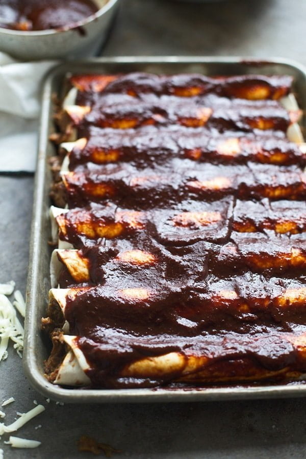 Shredded Beef Enchiladas with Ancho Chile Sauce