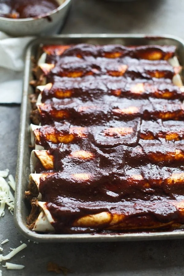 Shredded Beef Enchiladas with Ancho Chile Sauce