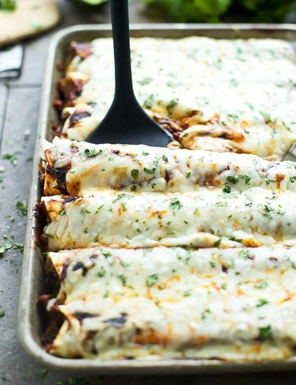 Shredded Beef Enchiladas with Ancho Chile Sauce