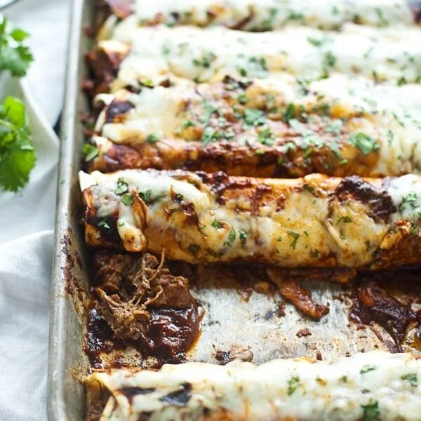 Shredded Beef Enchiladas with Ancho Chile Sauce