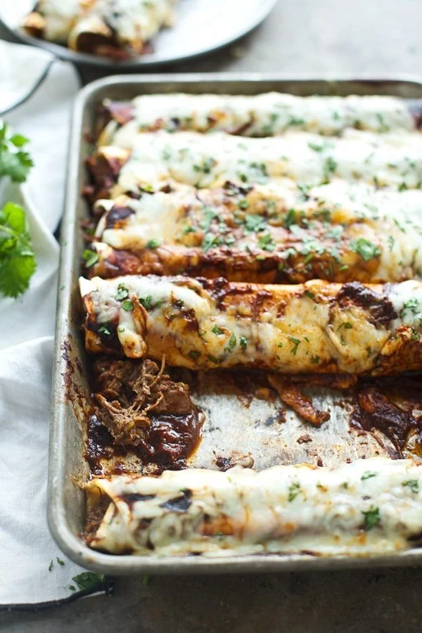 Shredded Beef Enchiladas with Ancho Chile Sauce