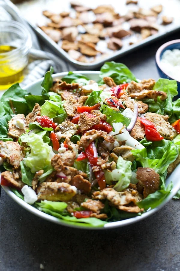 Chicken Gyro Salad with Crispy Pita