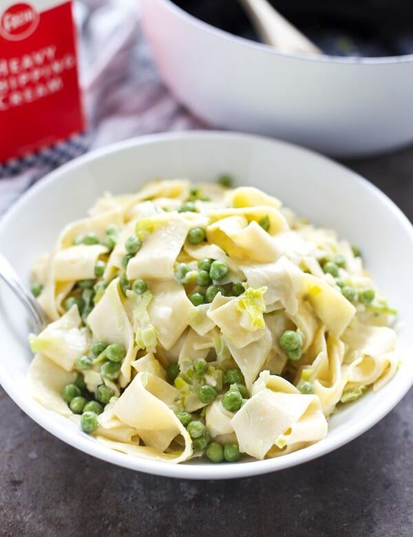 Creamy Pappardelle with Leeks and Peas