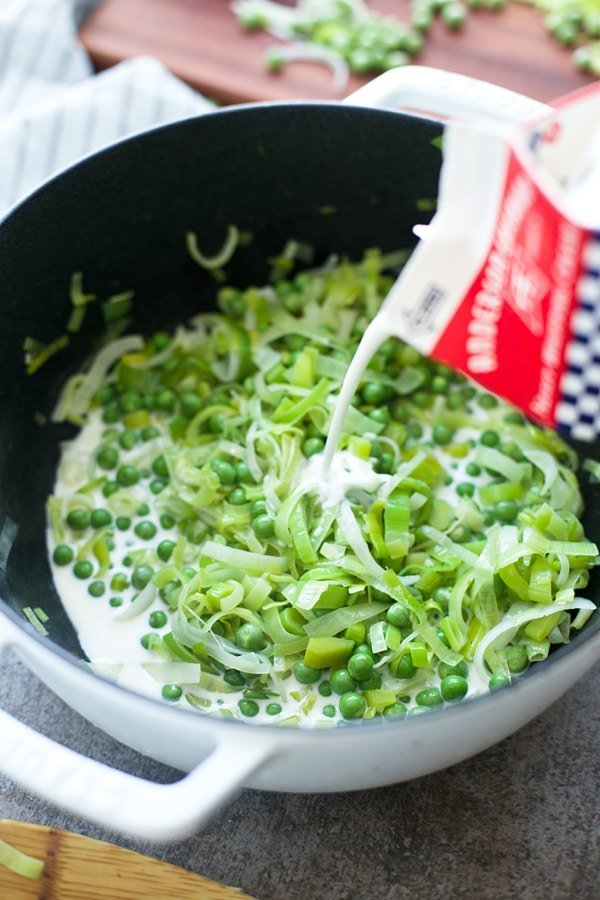 Creamy Creamy Pappardelle with Leeks and Peas with Leeks and Peas