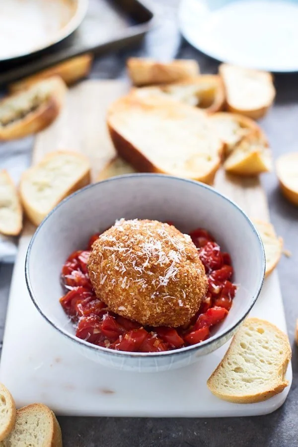 Fried Burrata with Cherry Tomato Sauce