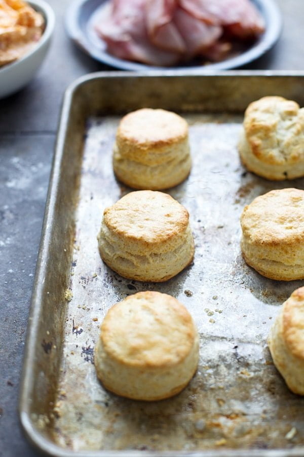 These Ham &amp; Pimento Cheese Sandwiches are simple, but bursting with flavor. We take our favorite biscuit recipe that's light, flaky, and oh-so delicious and smother the inside with warm pimento cheese and ham. The perfect bridal shower, lunch or side to soup or salad.