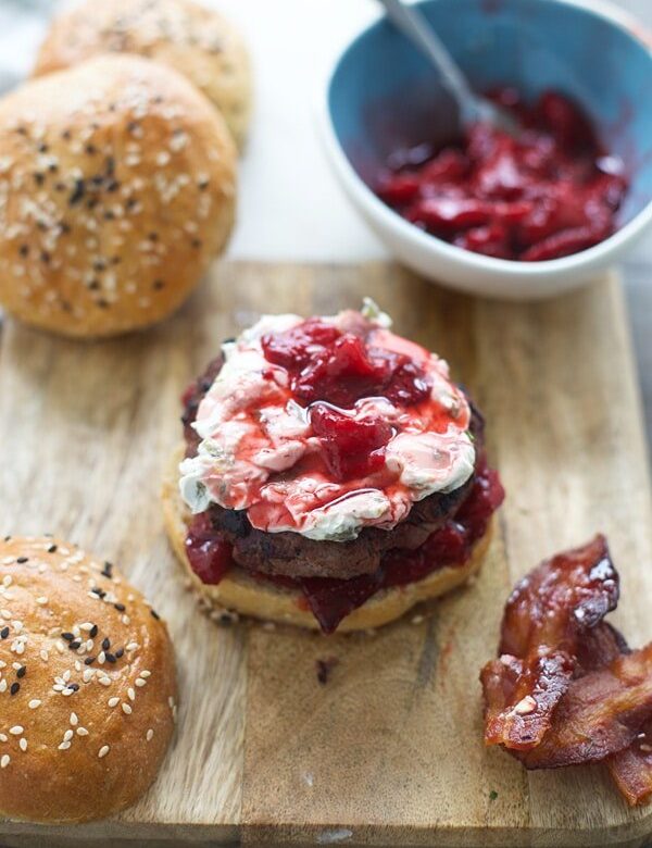 Jalapeño Cream Cheese Burgers with Roasted Strawberries