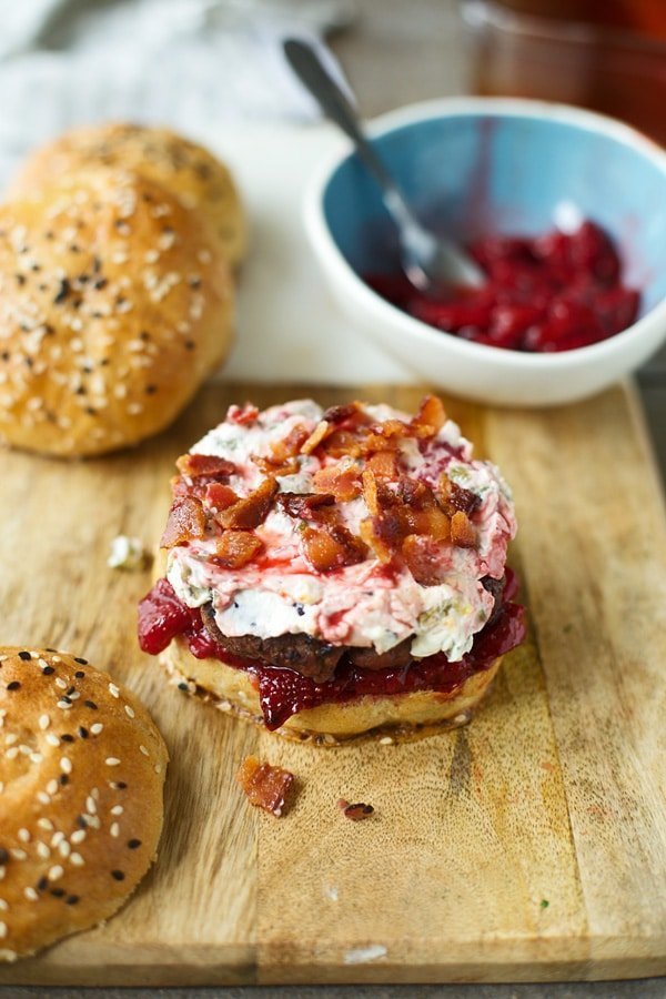 Jalapeño Cream Cheese Burgers with Roasted Strawberries