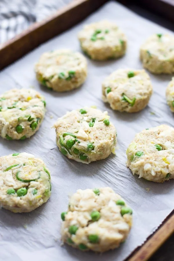 Spring Veggie Crab Cakes with Lemon Yogurt Sauce