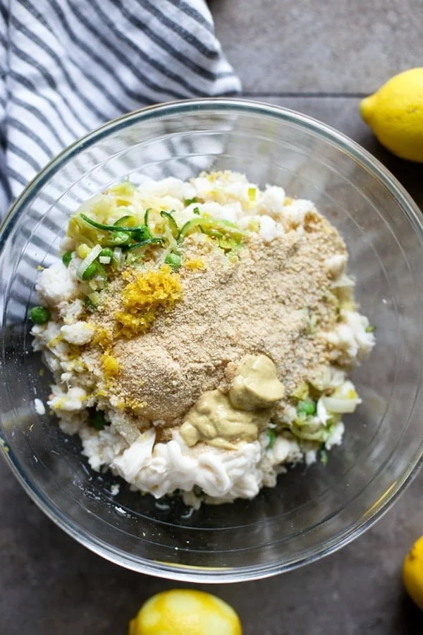 Spring Veggie Crab Cakes with Lemon Yogurt Sauce