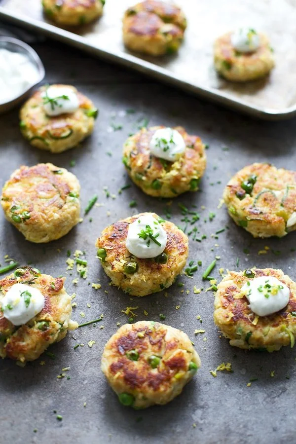 Spring Veggie Crab Cakes with Lemon Yogurt Sauce