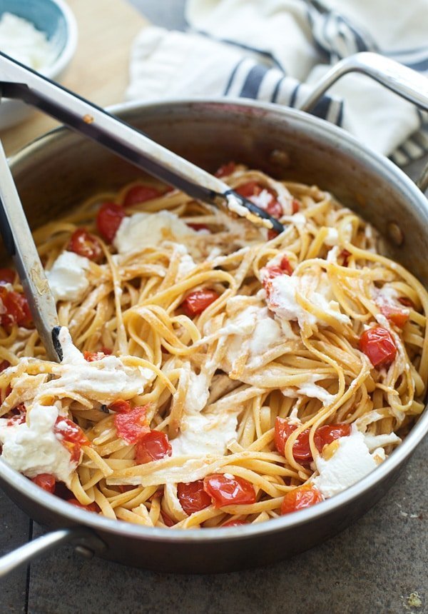 Toss ricotta with linguini