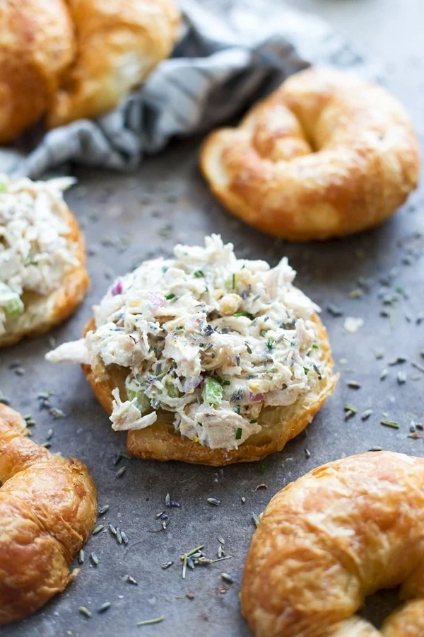 Healthy Lavender Chicken Salad Sandwich on Croissant
