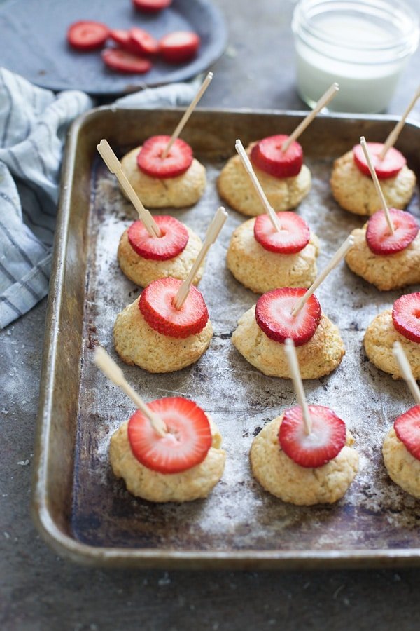 Strawberry Shortcakes on cocktail picks