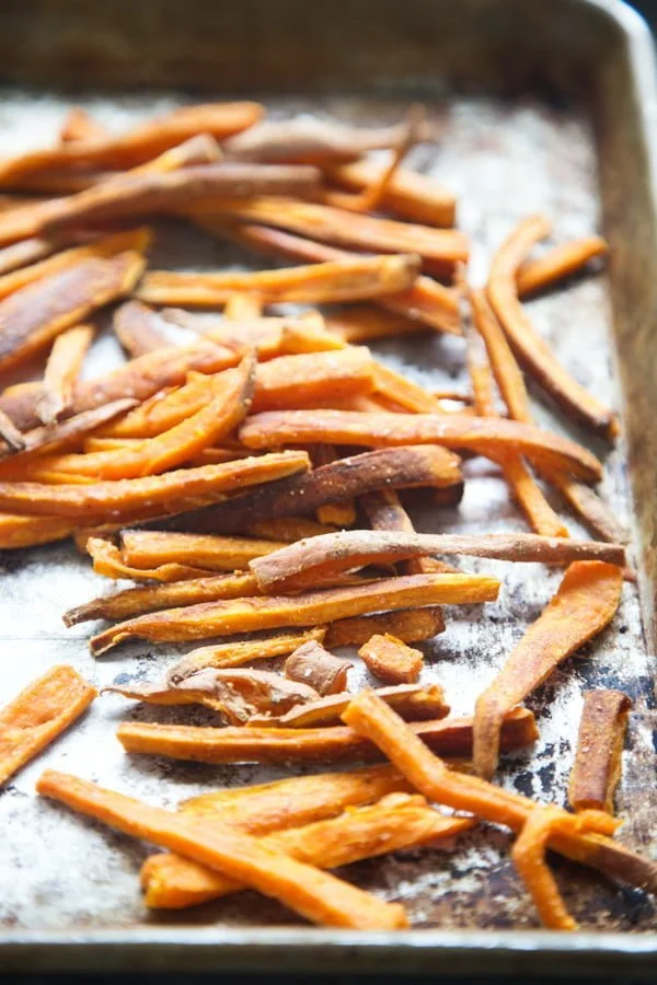 Baked sweet potato fries with garlic and salt 