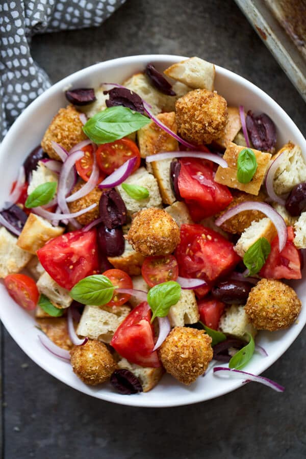Greek salad with fried goat cheese 