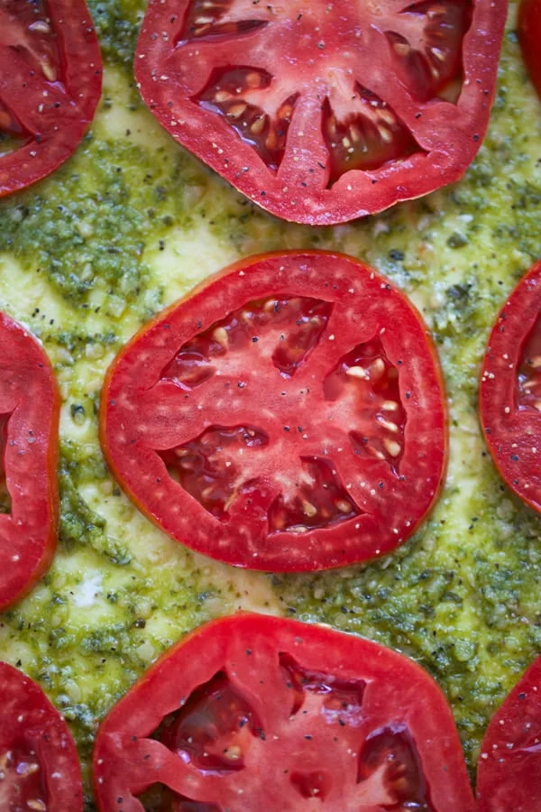 Homegrown tomatoes with pesto 