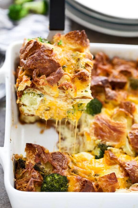 Broccoli Cheddar Croissant Breakfast Casserole Cooking for Keeps