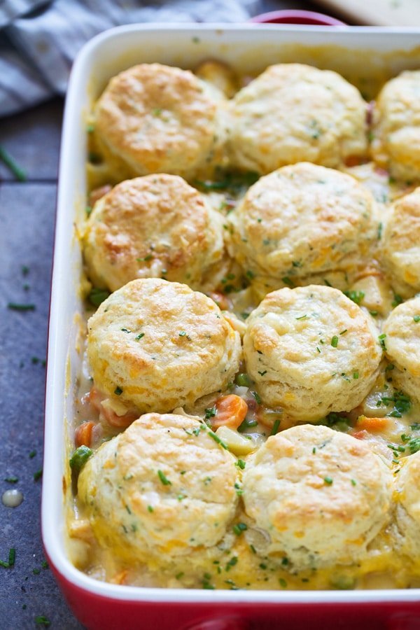 Cheesy Chicken Pot Pie with Cheddar Chive Biscuits ...