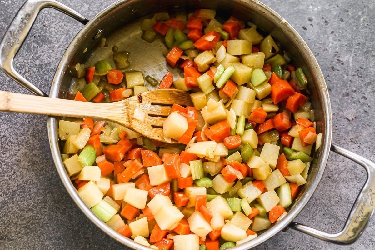 Veggies cooking in butter. 