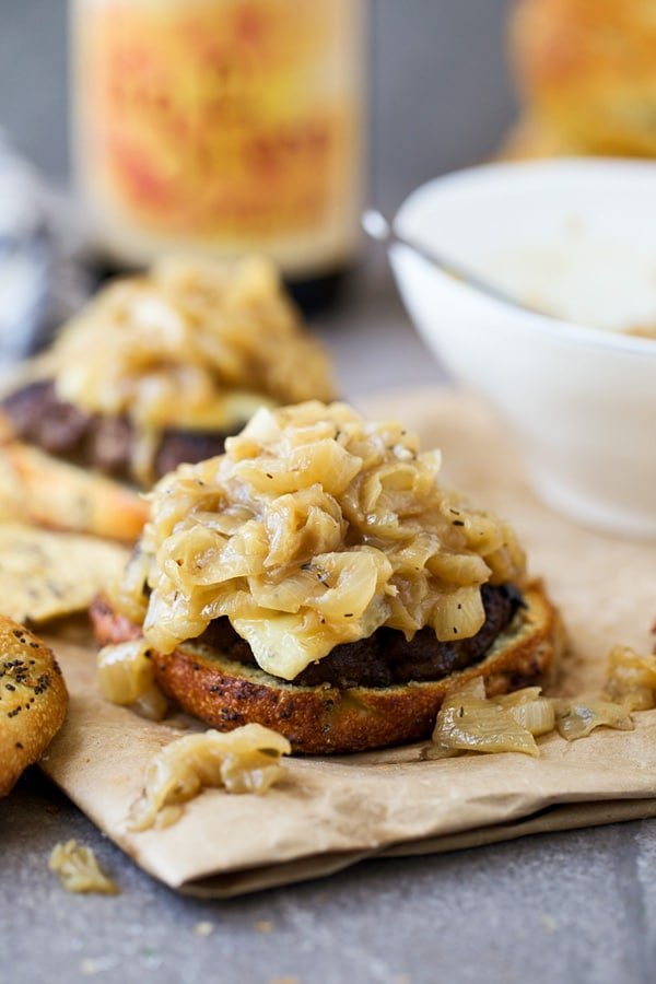 Caramelized onions and gruyere cheeseburgers