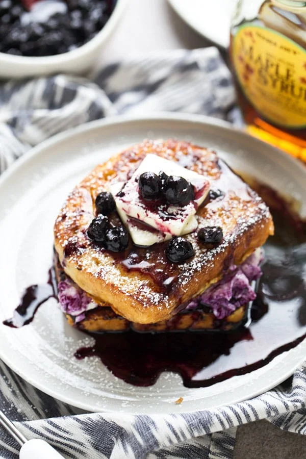Blueberry Cream Cheese Stuffed French Toast - Cooking for Keeps