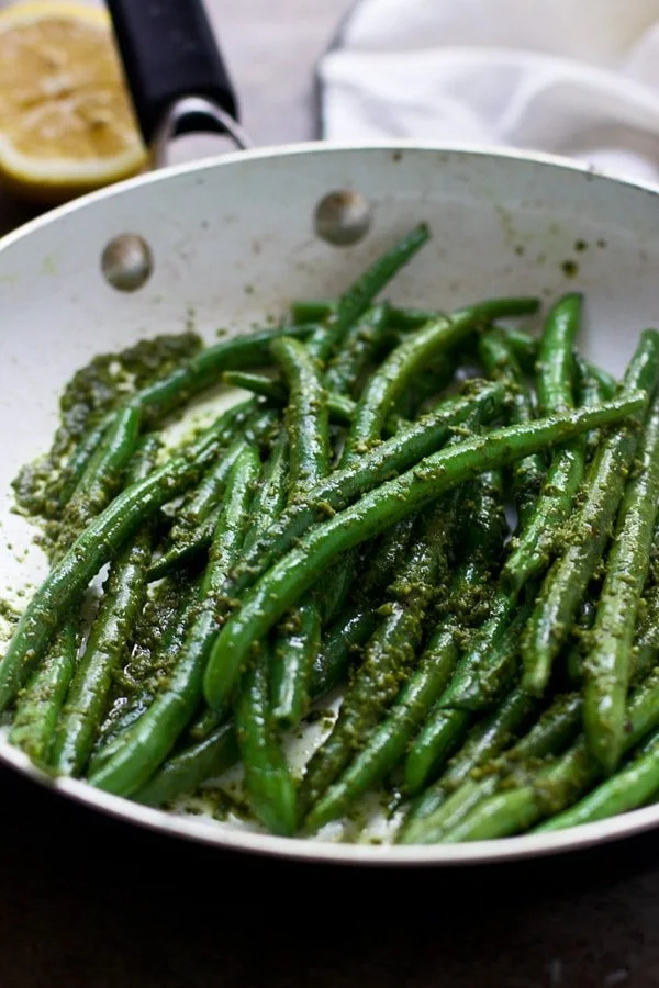 20 Non-Traditional Thanksgiving Sides: Brown Butter Green Beans with Pesto