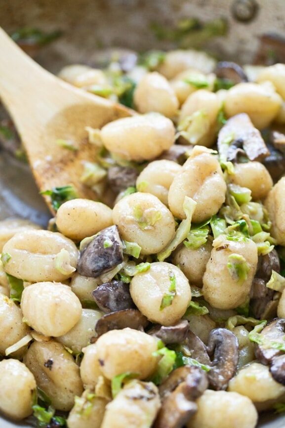 Mushroom & Brussels Sprout Gnocchi with Brown Butter Sauce Cooking