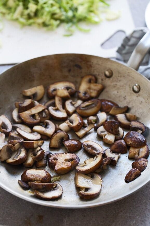 Mushroom & Brussels Sprout Gnocchi with Brown Butter Sauce Cooking