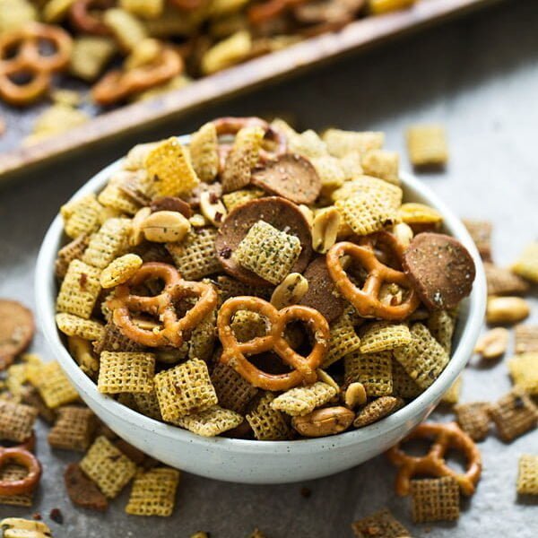 Firecracker Chex Mix - Crispy, SPICY totally addictive chex mix made with ranch seasoning and tons of red pepper flakes!