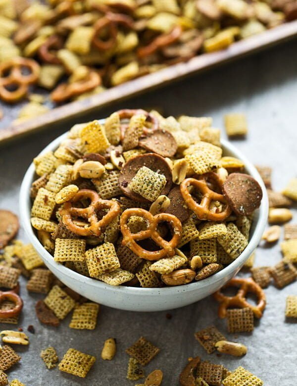 Firecracker Chex Mix - Crispy, SPICY totally addictive chex mix made with ranch seasoning and tons of red pepper flakes!