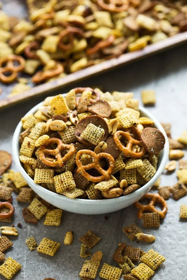 Firecracker Chex Mix - Crispy, SPICY totally addictive chex mix made with ranch seasoning and tons of red pepper flakes! 
