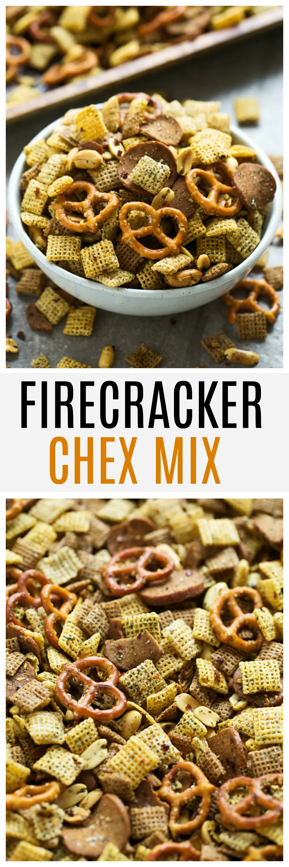 Firecracker Chex Mix - Crispy, SPICY totally addictive chex mix made with ranch seasoning and tons of red pepper flakes! 