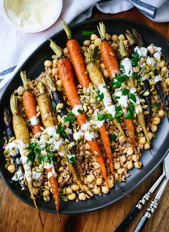Roasted Carrots with Farro and Chickpeas