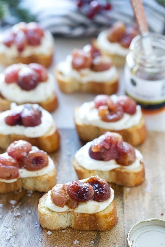 Roasted Grape, Whipped Ricotta and Truffle Honey Crostini Cooking for