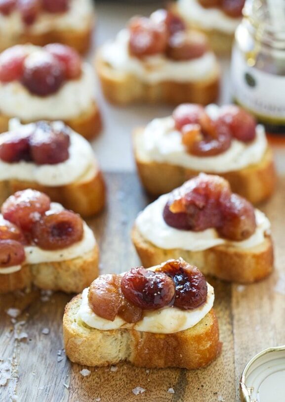 Roasted Grape, Whipped Ricotta and Truffle Honey Crostini Cooking for