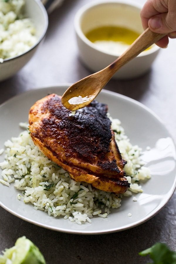 Chile and Lime Crusted Chicken with Garlicky Cilantro Rice